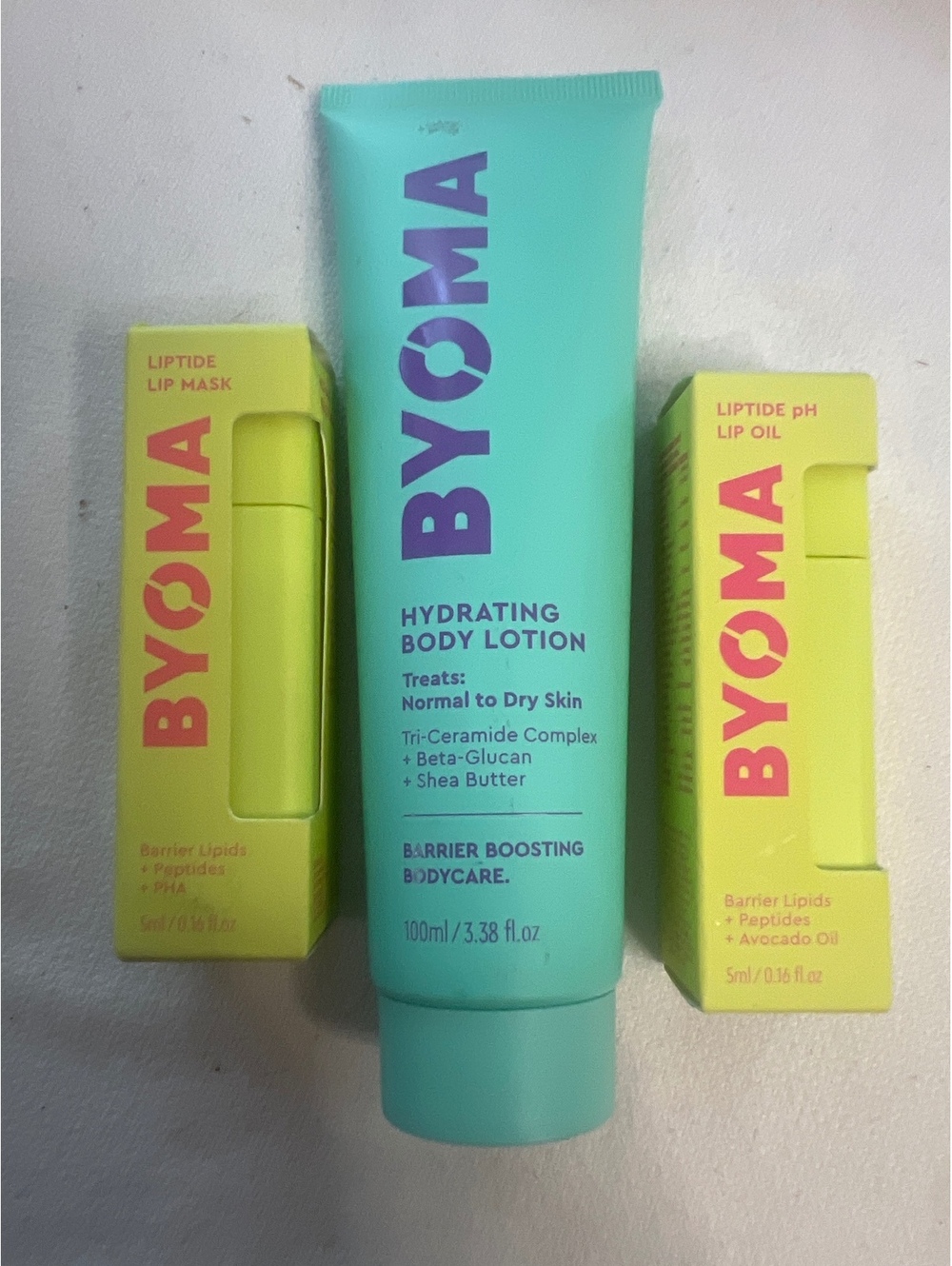 NEW BYOMA 3-Pc Bundle - Hydrating Body Lotion, Liptide Lip Mask & pH Lip Oil